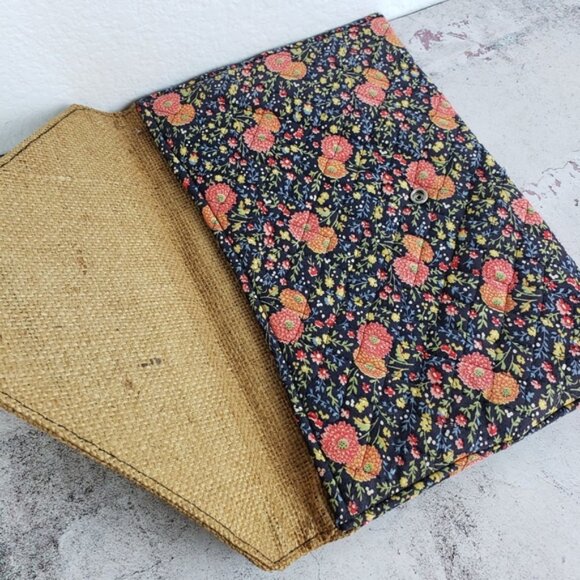 Vintage Bohemian Cottagecore Jute Floral Quilted Envelope Clutch Purse - Picture 5 of 11